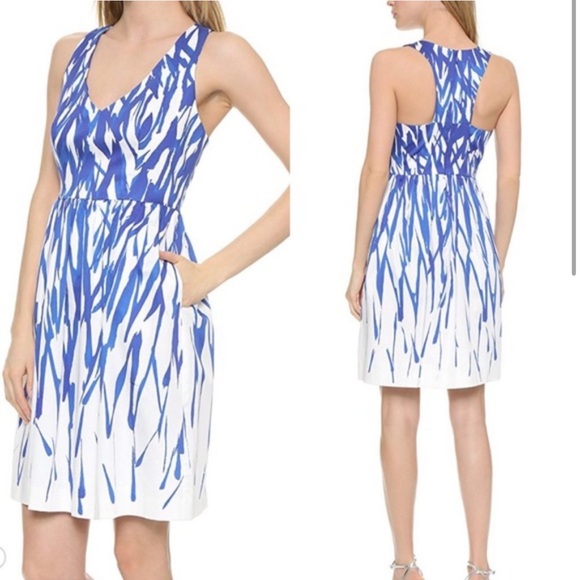 NWT MILLY Isadora A-Line Brushstroke Dress Blue White Size 2 - Picture 2 of 14